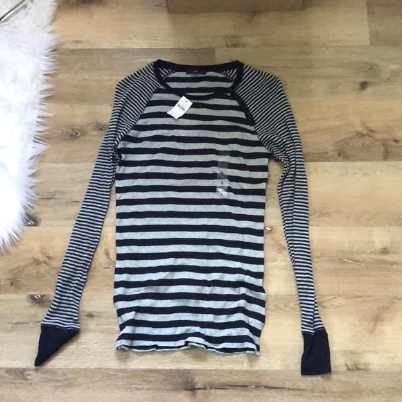 GAP Tops - Long Sleeve Thermal Tee, Striped w/ Buttons
